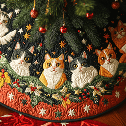 Cozy Christmas Kitty Christmas Quilted Tree Skirt Festive Christmas Tree Skirt for Holiday Decor