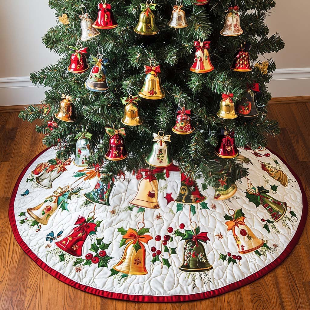 Festive Chimes Christmas Quilted Tree Skirt Charming Tree Skirt for Family Gatherings