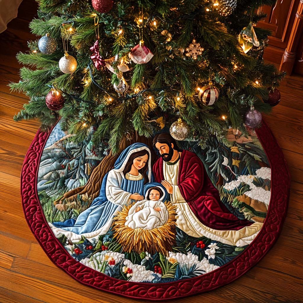Eternal Grace Christmas Quilted Tree Skirt Lovely Gift Merch for a Festive Home