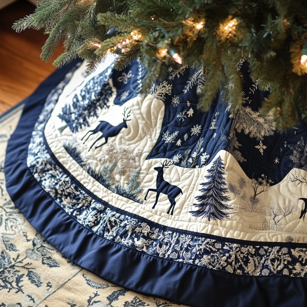 Enchanted Winter Wonderland Quilted Christmas Tree Skirt Lovely Gift Merch for a Festive Home