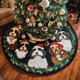Festive Bernedoodle Magic Christmas Quilted Tree Skirt Beautiful Tree Skirt to Complete Your Christmas Look