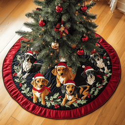 Dachshunds Gathering Christmas Quilted Tree Skirt Unique Holiday Gift Merch for Family Homes