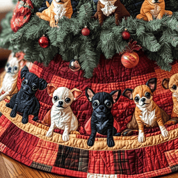 Festive Chihuahua Cheer Chritstmas Quilted Tree Skirt Holiday Merch That Completes Your Christmas Setup
