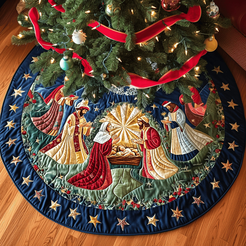 Divine Celebration Christmas Quilted Tree Skirt Warm and Soft Christmas Tree Skirt for Winter