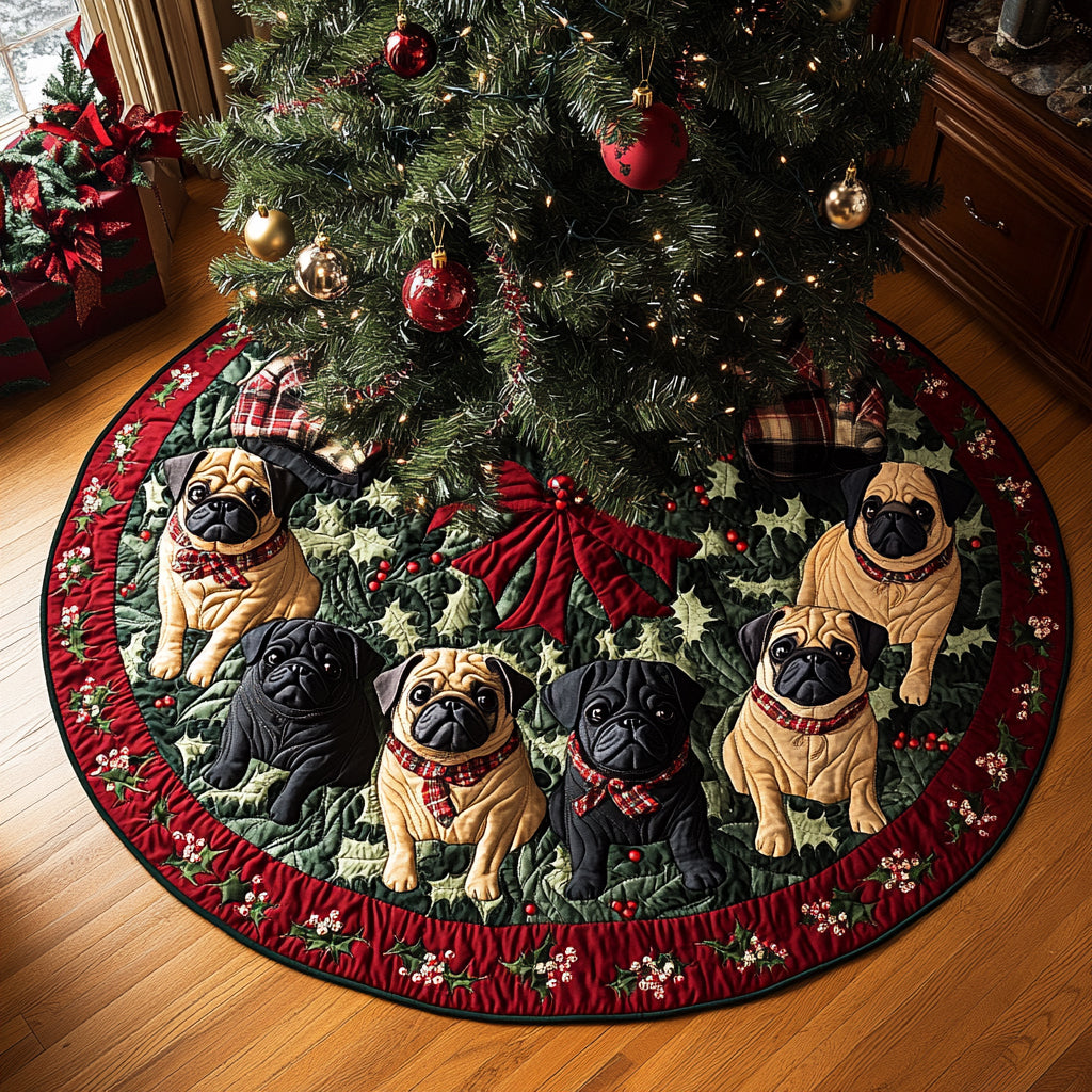 Cozy Pug Christmas Quilted Christmas Tree Skirt Exclusive Christmas Tree Skirt Merch Collection