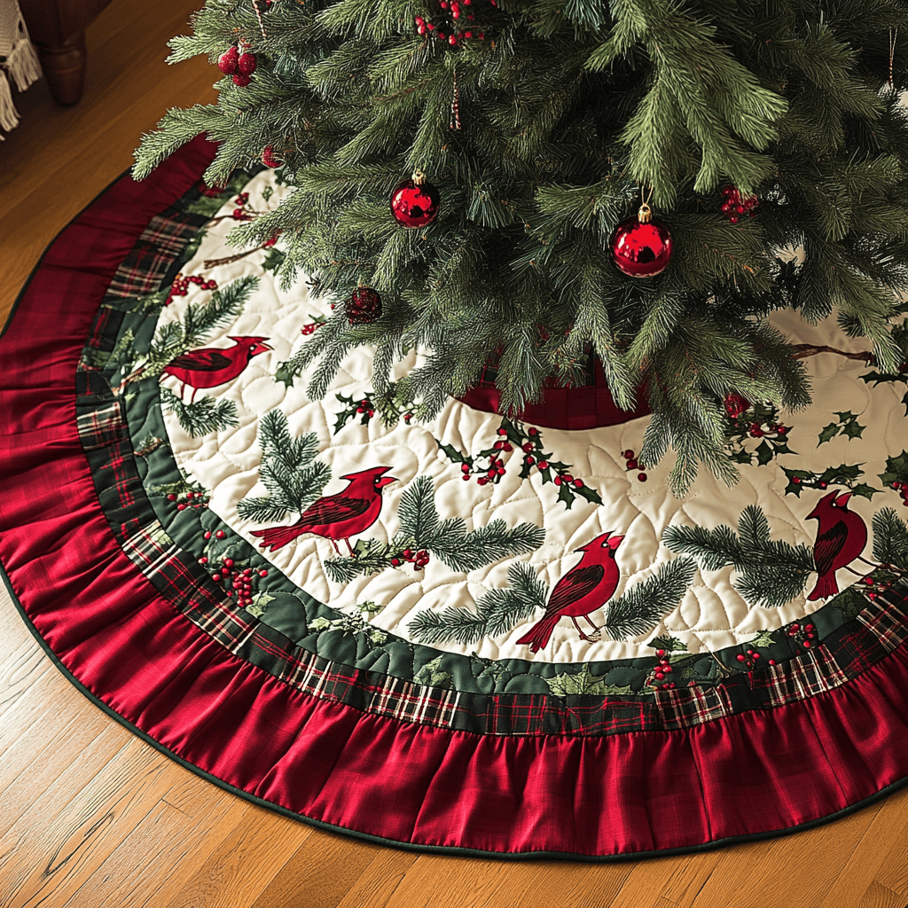 Crimson Wings Of Winter Christmas Quilted Tree Skirt Christmas Tree Skirt Gift That Brings Joy