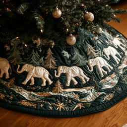 Elephant Parade Christmas Quilted Tree Skirt Classic Red and White Tree Skirt for Traditional Decor