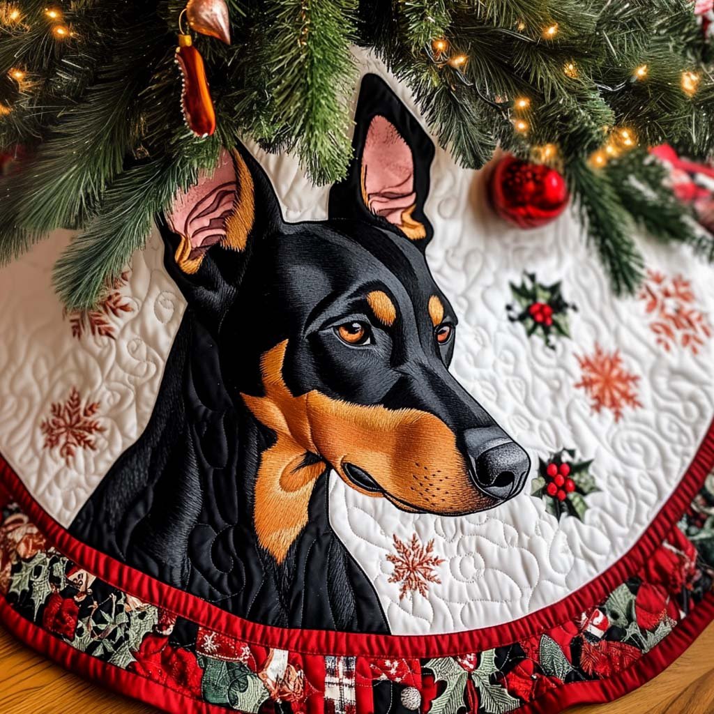 Festive Doberman Guardian Christmas Quilted Tree Skirt Christmas Tree Skirt Gift That Brings Joy