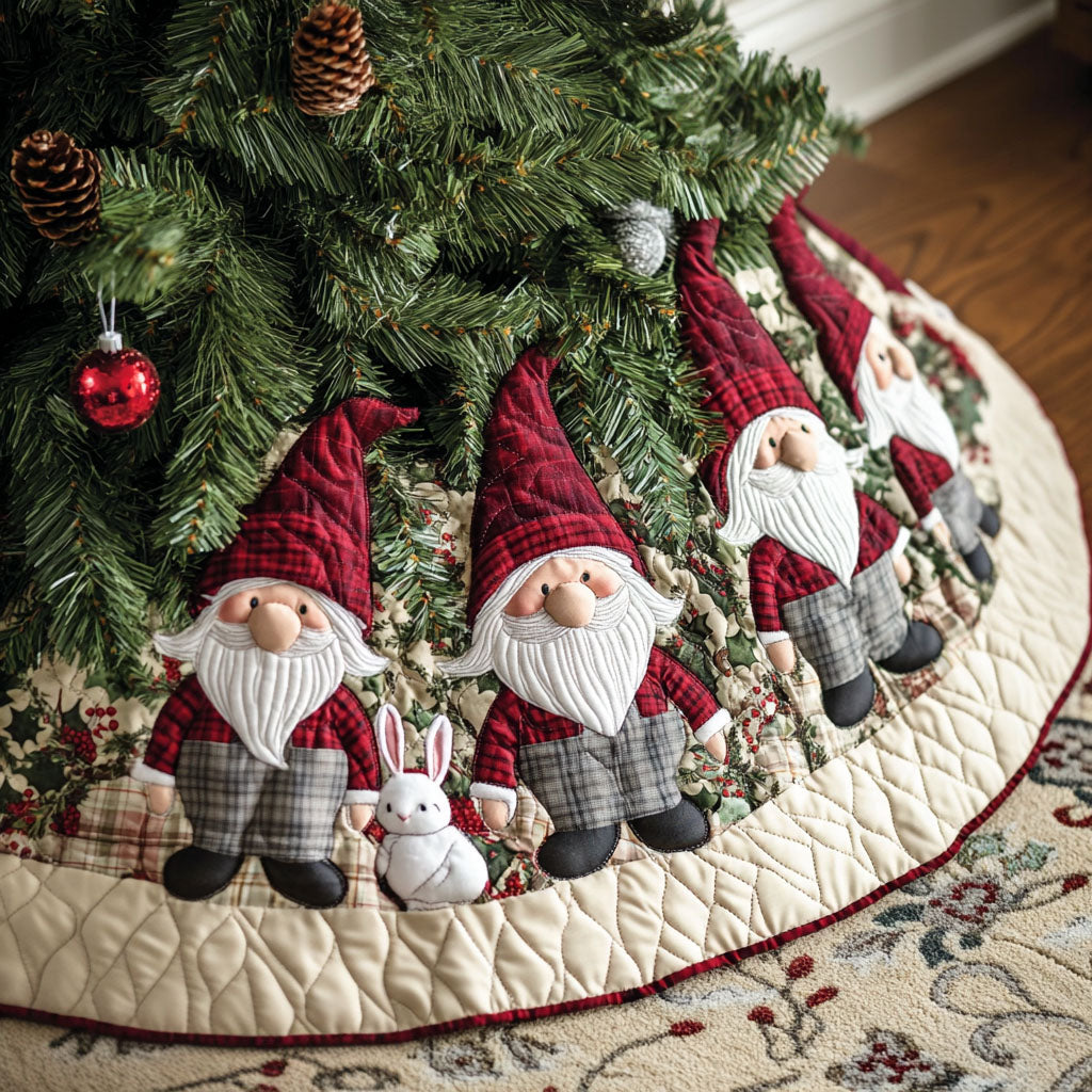 Flannel Frosties Quilted Christmas Tree Skirt Classic Red and White Tree Skirt for Traditional Decor