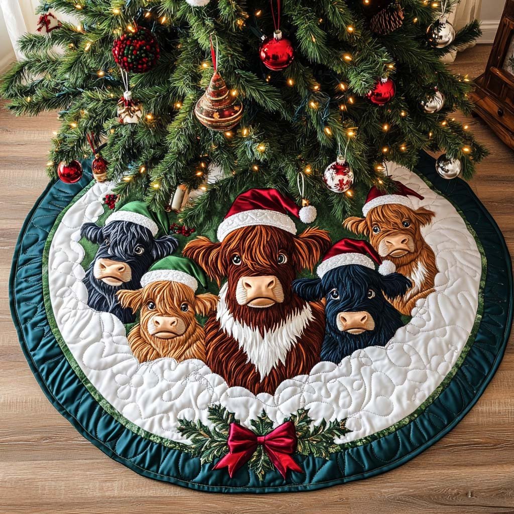 Festive Highland Joy Christmas Quilted Tree Skirt Meaningful Christmas Gift to Warm the Heart