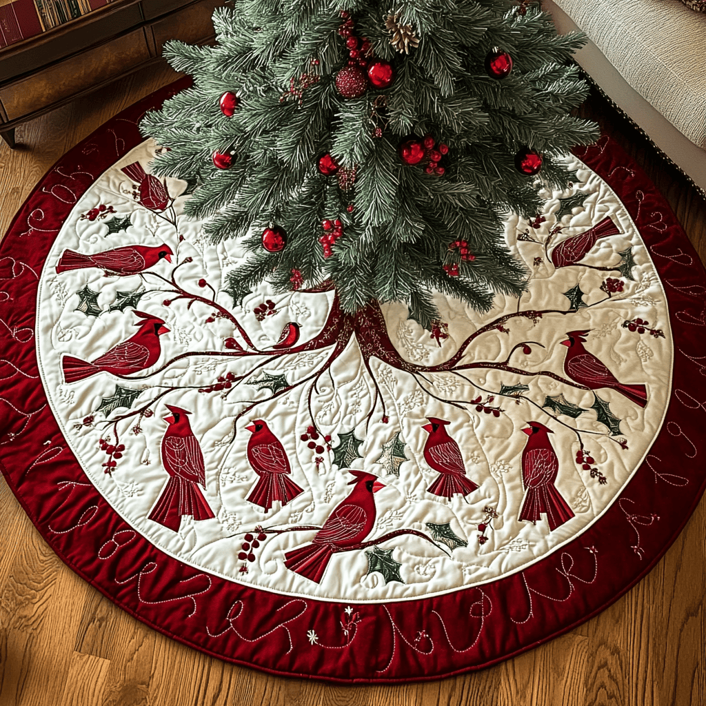 Evergreen Perch Christmas Quilted Tree Skirt Must Have Holiday Merch for Christmas Decor