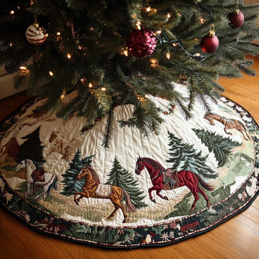 Echoes Of Hoofbeats Christmas Quilted Tree Skirt Perfect Holiday Gift for Home Decor Lovers