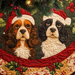 Cozy Spaniel Quilted Christmas Tree Skirt Perfect Tree Skirt Gift for Mom or Grandma
