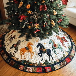 Festive Horse Christmas Quilted Tree Skirt Lovely Holiday Tree Skirt for Festive Vibes