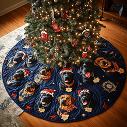 Festive Rottie Proud Christmas Quilted Tree Skirt Charming Tree Skirt for Family Gatherings