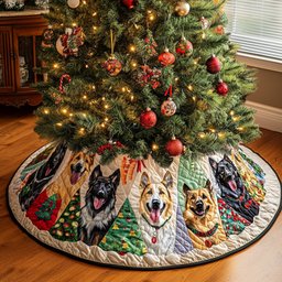 Festive Shepherd Charm Quilted Christmas Tree Skirt Perfect Merch Gift Tree Skirt for Holiday Season
