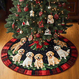 Golden Festive Fun Quilted Christmas Tree Skirt Exclusive Holiday Tree Skirt Gift for Families