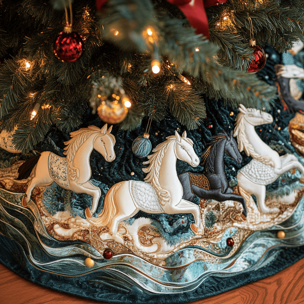 Horse Dream Christmas Quilted Tree Skirt Lovely Gift Merch for a Festive Home