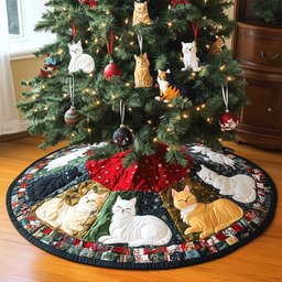 Furry Friends Quilted Christmas Tree Skirt Lovely Holiday Tree Skirt for Festive Vibes