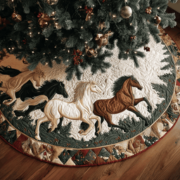 Horse Charm Christmas Quilted Tree Skirt Holiday Merch That Completes Your Christmas Setup