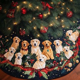 Happy Snout Christmas Quilted Tree Skirt Charming Tree Skirt for Family Gatherings