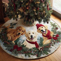 Golden Retriever Delight Quilted Christmas Tree Skirt Seasonal Gift Merch for Festive Homes Perfect Holiday Gift for Home Decor Lovers