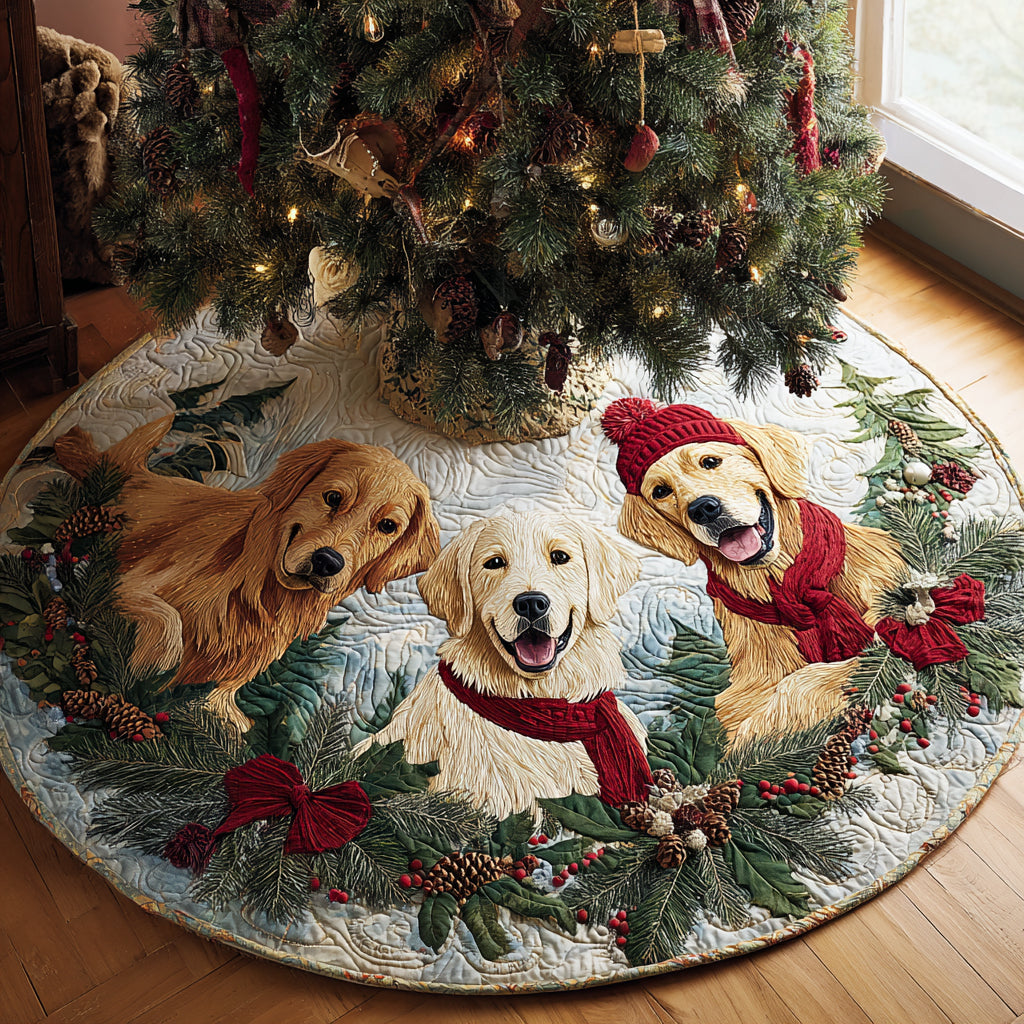 Golden Retriever Delight Quilted Christmas Tree Skirt Seasonal Gift Merch for Festive Homes Perfect Holiday Gift for Home Decor Lovers