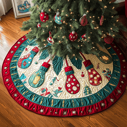 Illuminated Holiday Christmas Quilted Tree Skirt Lovely Gift Merch for a Festive Home