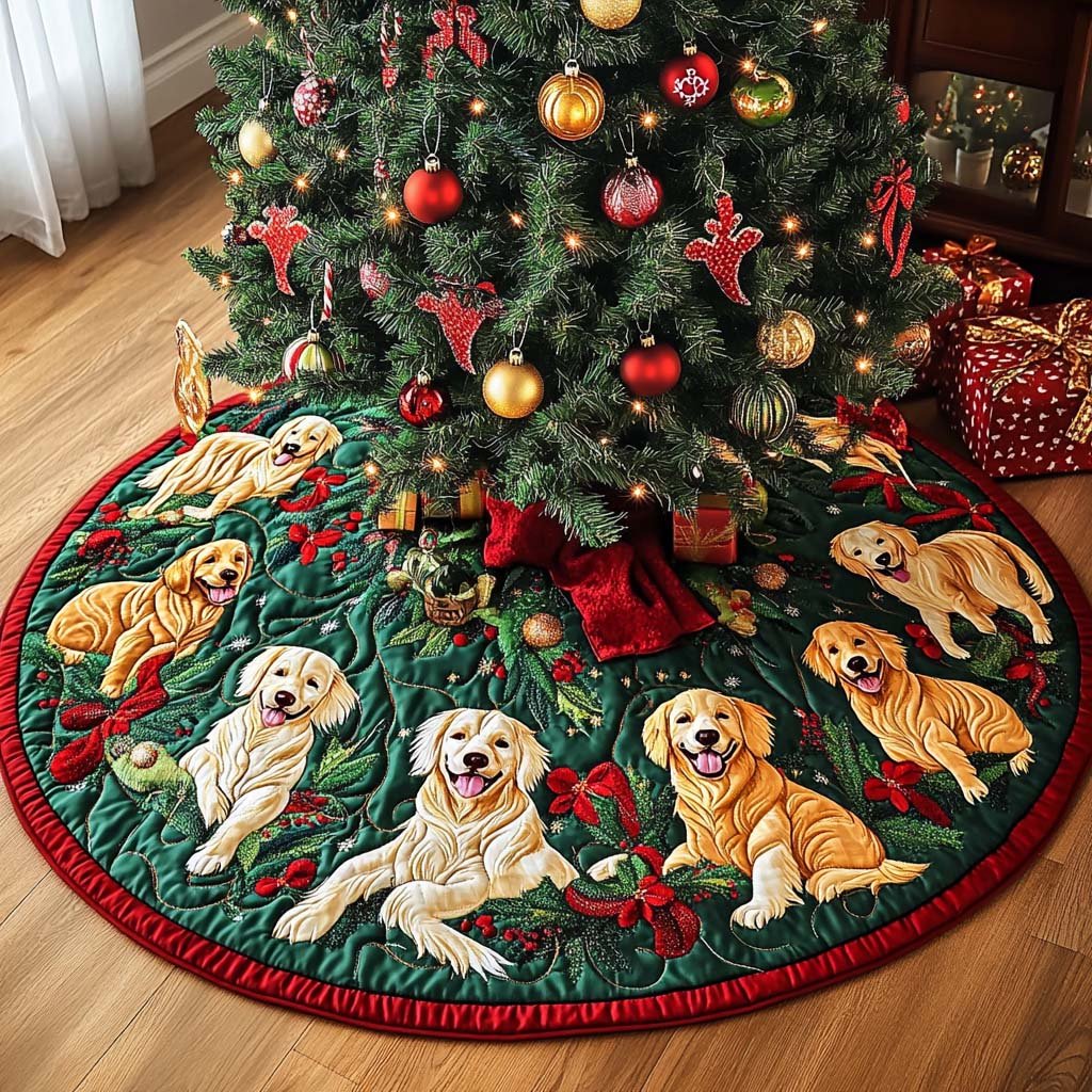 Golden Smile Christmas Quilted Tree Skirt Holiday Merch That Completes Your Christmas Setup