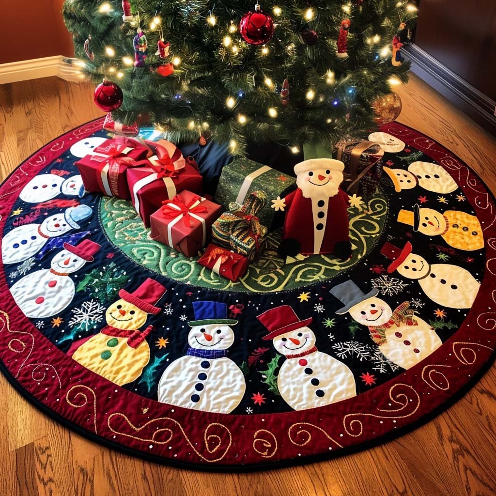 Icy Charm Christmas Quilted Tree Skirt Lovely Gift Merch for a Festive Home