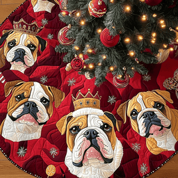 Jolly Bulldog Wonderland Christmas Quilted Tree Skirt Popular Gift Merch for Christmas Enthusiasts