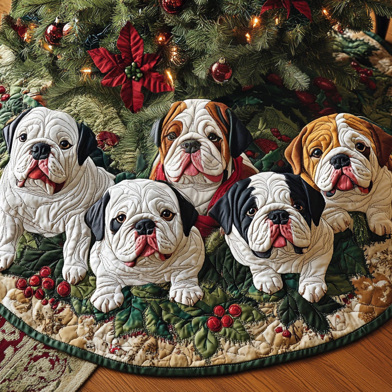 Holly Bulldog Cheer Quilted Christmas Tree Skirt Thoughtful Christmas Tree Skirt Gift Idea