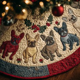 Jolly Frenchie Claus Quilted Christmas Tree Skirt Lovely Holiday Tree Skirt for Festive Vibes