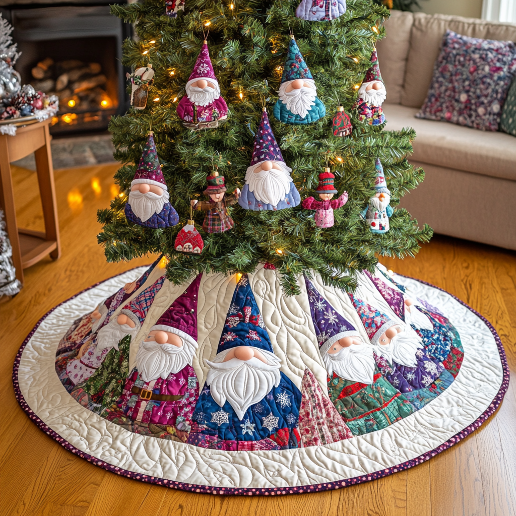 Gnome Holiday Christmas Quilted Tree Skirt Christmas Tree Skirt Gift That Brings Joy