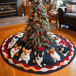 Jingle Bell Corgi Chritstmas Quilted Tree Skirt Thoughtful Christmas Tree Skirt Gift Idea