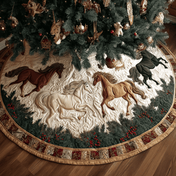 Horse Glory Christmas Quilted Tree Skirt Beautiful Tree Skirt to Complete Your Christmas Look