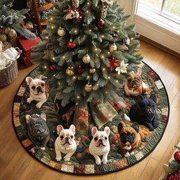 Frenchie Holiday Spirit Quilted Christmas Tree Skirt Perfect Holiday Gift for Home Decor Lovers