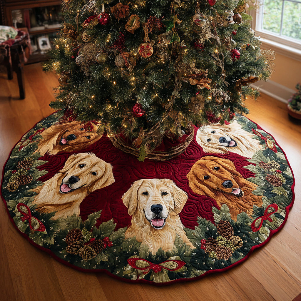 Golden Retriever Comfort Quilted Christmas Tree Skirt Holiday Merch That Completes Your Christmas Setup Perfect Merch Gift Tree Skirt for Holiday Season