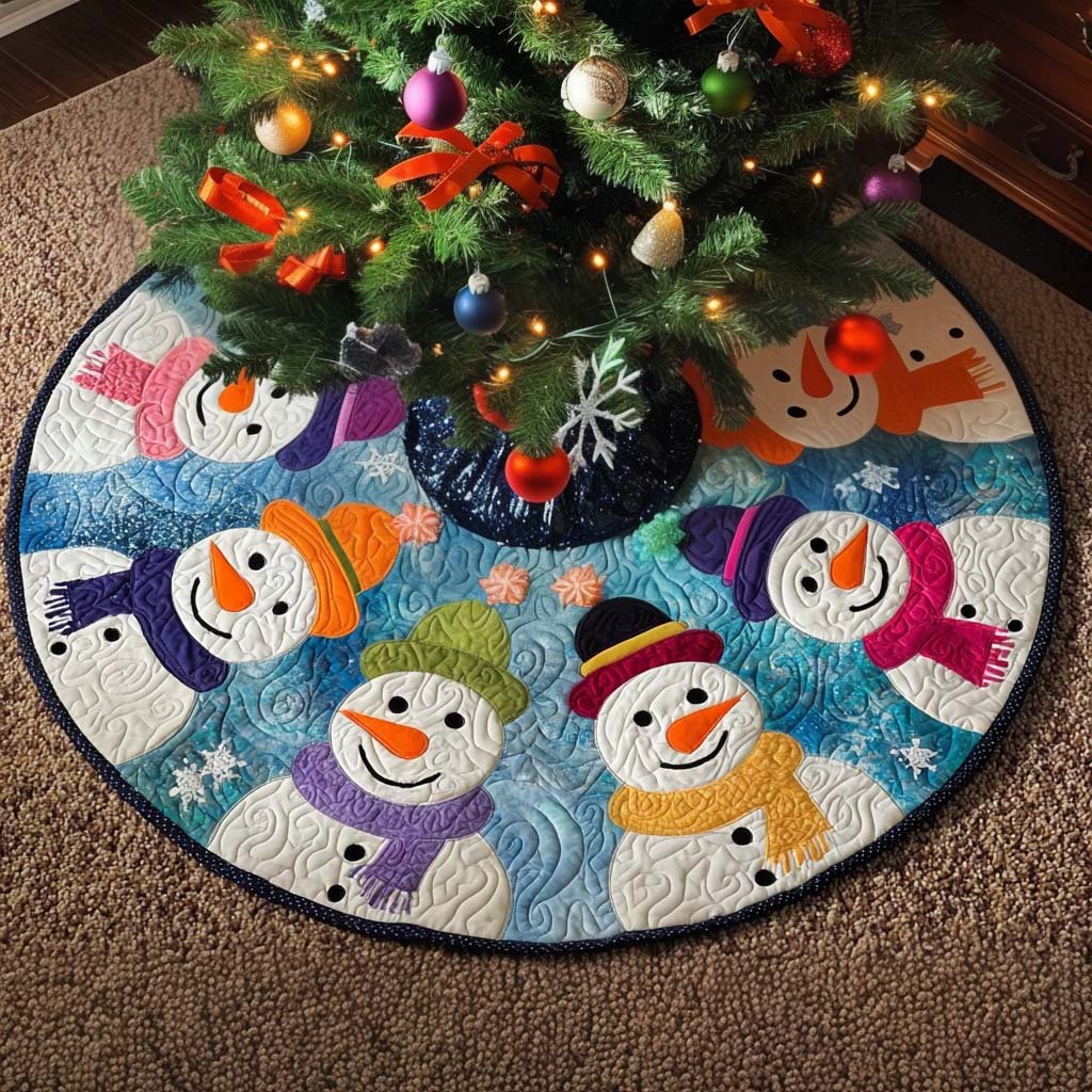 Frosty Friends Christmas Quilted Tree Skirt Christmas Tree Skirt Gift That Brings Joy