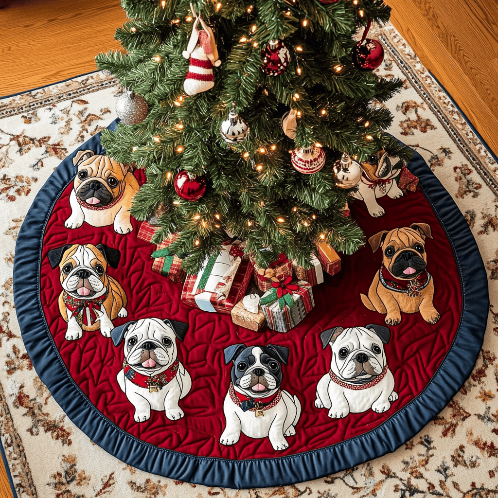 French Bulldog Noel Christmas Quilted Tree Skirt Magical Christmas Tree Skirt to Impress Guests
