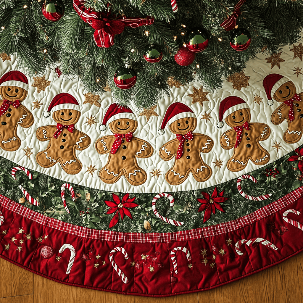 Frosted Ginger Wonderland Christmas Quilted Tree Skirt Cozy Holiday Tree Skirt to Brighten Your Home