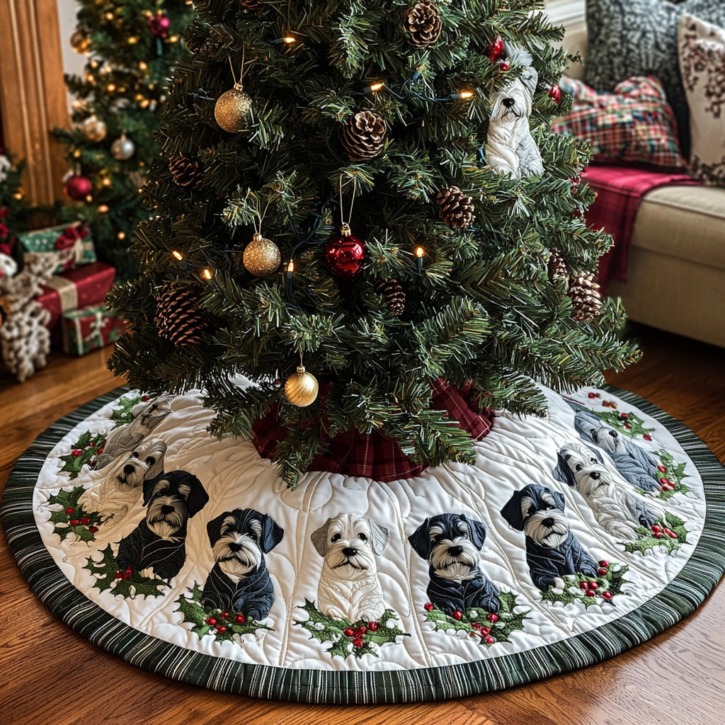 Jolly Schnauzer Quilted Christmas Tree Skirt Classic Red and White Tree Skirt for Traditional Decor Trending Christmas Tree Skirt Merch 2025
