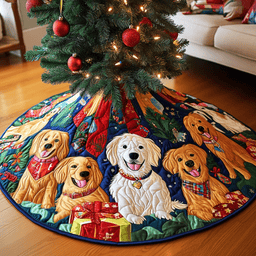 Golden Retriever Snow Magic Christmas Quilted Tree Skirt Popular Gift Merch for Christmas Enthusiasts