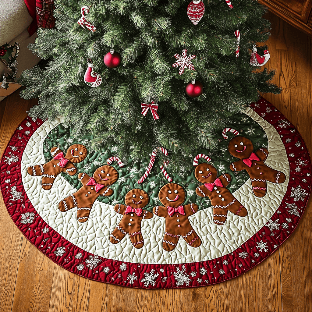 Frosted Cookie Lane Christmas Quilted Tree Skirt Warm and Soft Christmas Tree Skirt for Winter
