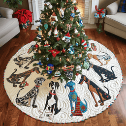 Frosty Dane Dreams Christmas Quilted Tree Skirt Charming Tree Skirt for Family Gatherings