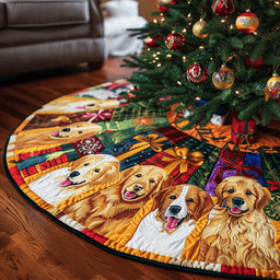 Golden Retriever Gift Christmas Quilted Tree Skirt Festive Christmas Tree Skirt for Holiday Decor