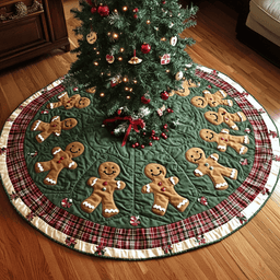 Gingerbread Joy Skirt Christmas Quilted Tree Skirt Cozy Holiday Tree Skirt to Brighten Your Home