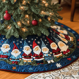 Gnome Ensemble Quilted Christmas Tree Skirt Lovely Holiday Tree Skirt for Festive Vibes