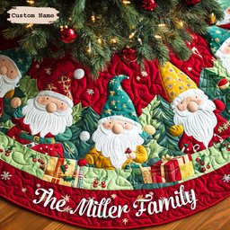 Gnome Workshop Personalized Custom Quilted Christmas Tree Skirt Lovely Gift Merch for a Festive Home