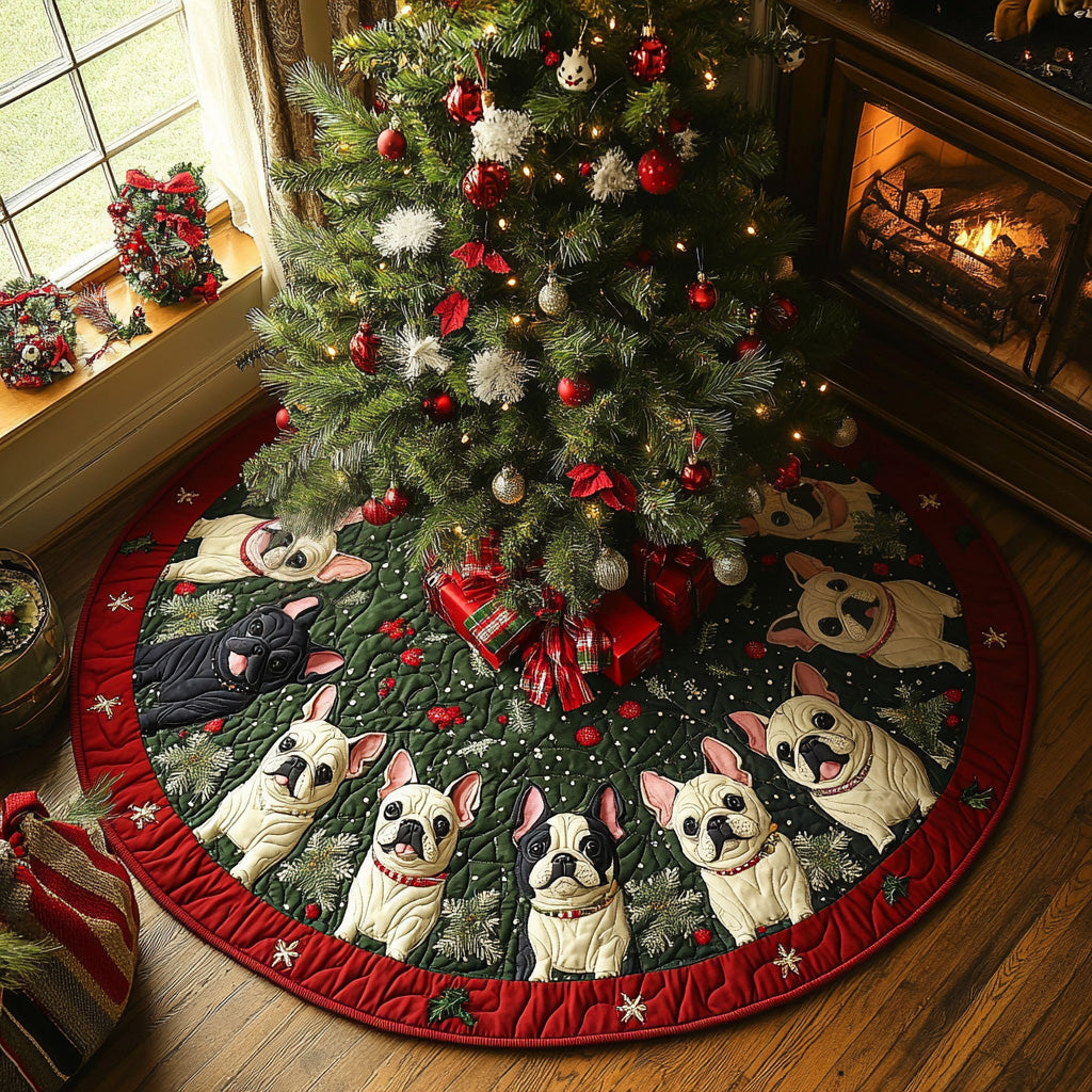 Holly Frenchie Glow Quilted Christmas Tree Skirt Special Holiday Tree Skirt Gift for Newlyweds